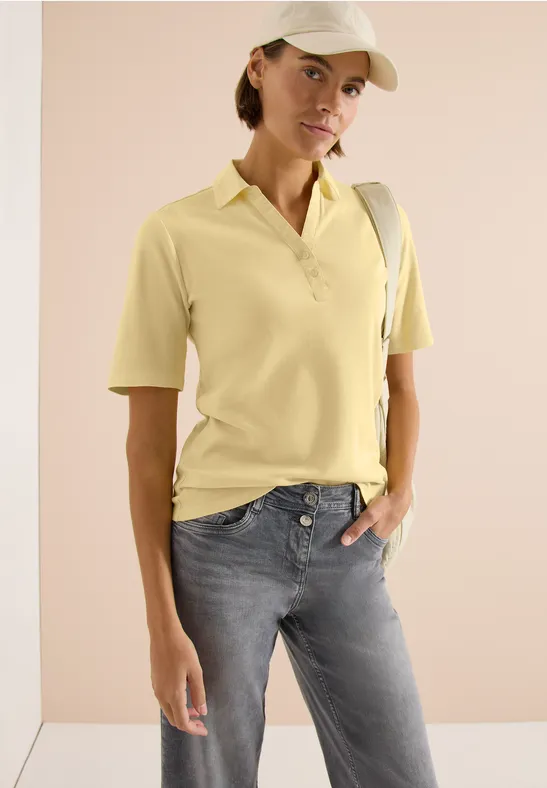 Cecil Damen Basic Poloshirt mit Kurzarm in Gelb, Gr: 3XL
