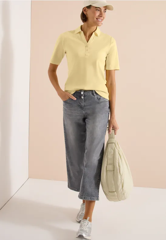 Cecil Damen Basic Poloshirt mit Kurzarm in Gelb, Gr: 3XL