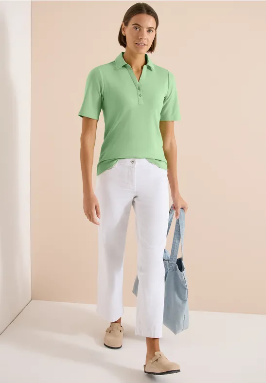 Cecil Damen Basic Poloshirt mit Kurzarm in Grün, Gr: 3XL