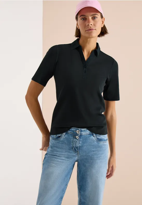 Cecil Damen Basic Poloshirt mit Kurzarm in Grün, Gr: 3XL