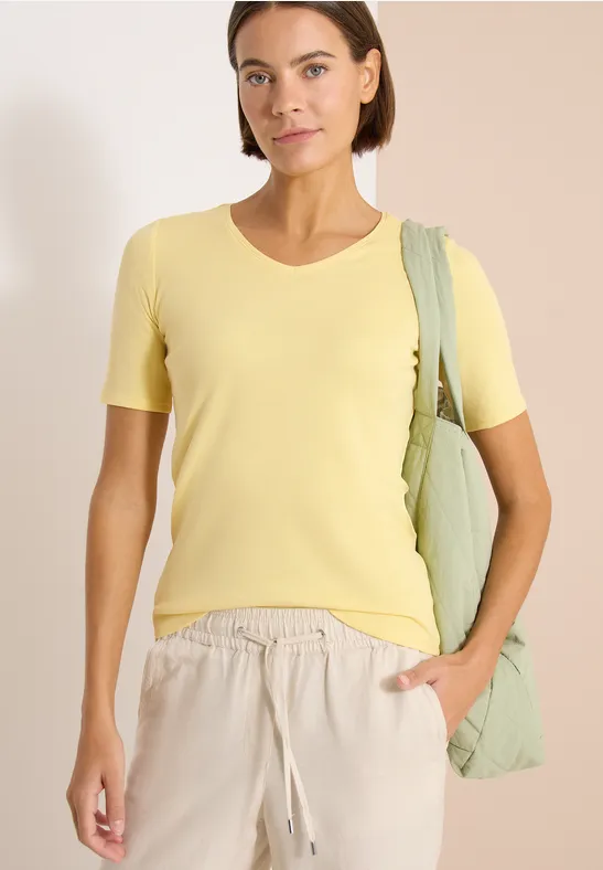 Cecil Damen Basic T-Shirt aus Baumwolle in Gelb, Gr: 3XL