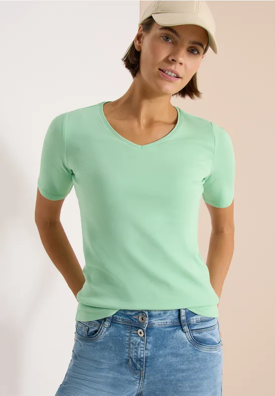 Cecil Damen Basic T-Shirt aus Baumwolle in Grün, Gr: 3XL