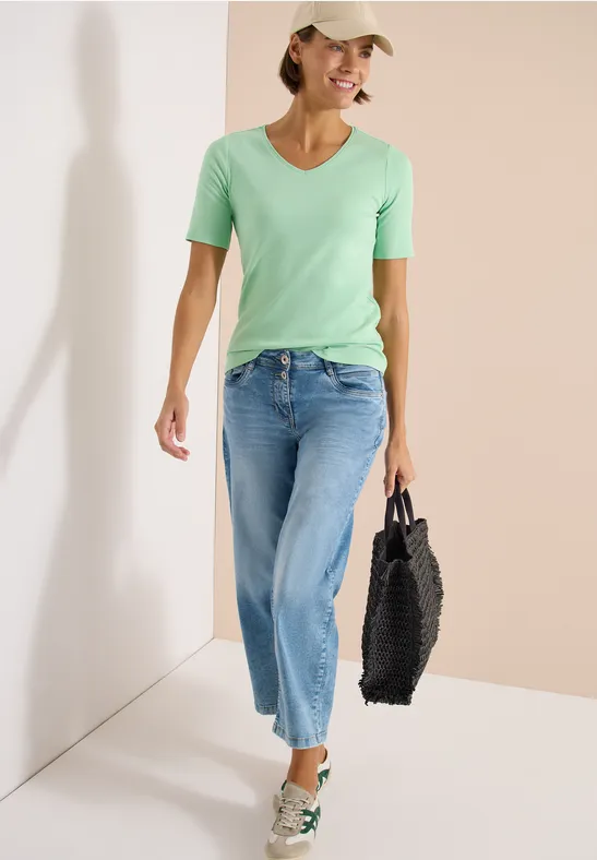 Cecil Damen Basic T-Shirt aus Baumwolle in Grün, Gr: 3XL