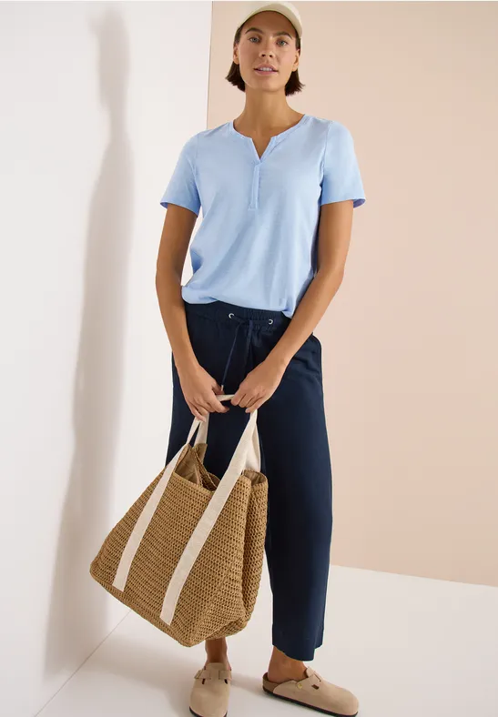 Cecil Damen Basic Shirt im Tunika-Look in Blau, Gr: 3XL