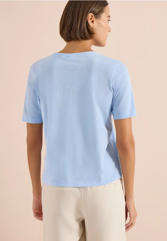 Cecil Damen Basic T-Shirt mit Kurzarm und V-Neck in Blau, Gr: 3XL