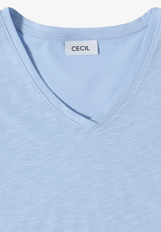 Cecil Damen Basic T-Shirt mit Kurzarm und V-Neck in Blau, Gr: 3XL