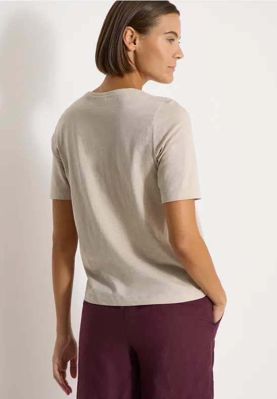 Cecil Damen Basic T-Shirt mit Kurzarm und V-Neck in Beige, Gr: 3XL