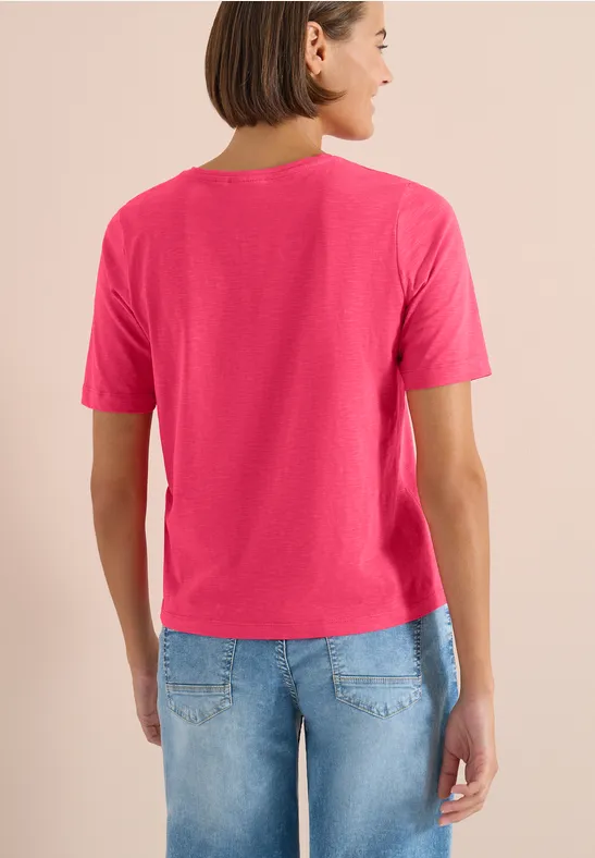 Cecil Damen Basic T-Shirt mit Kurzarm und V-Neck in Rot, Gr: 3XL