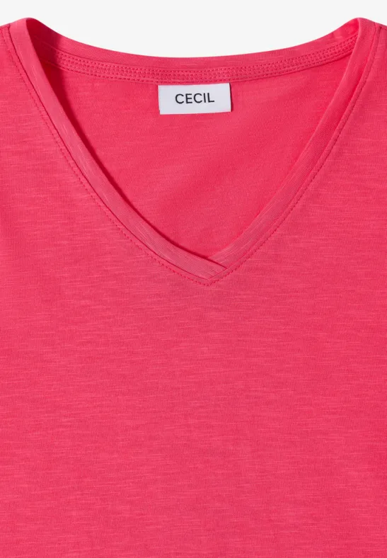 Cecil Damen Basic T-Shirt mit Kurzarm und V-Neck in Rot, Gr: 3XL