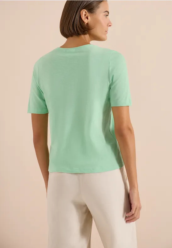 Cecil Damen Basic T-Shirt mit Kurzarm und V-Neck in Grün, Gr: 3XL