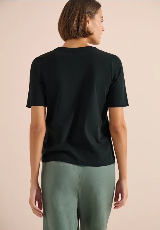 Cecil Damen Basic T-Shirt mit Kurzarm und V-Neck in Grün, Gr: 3XL