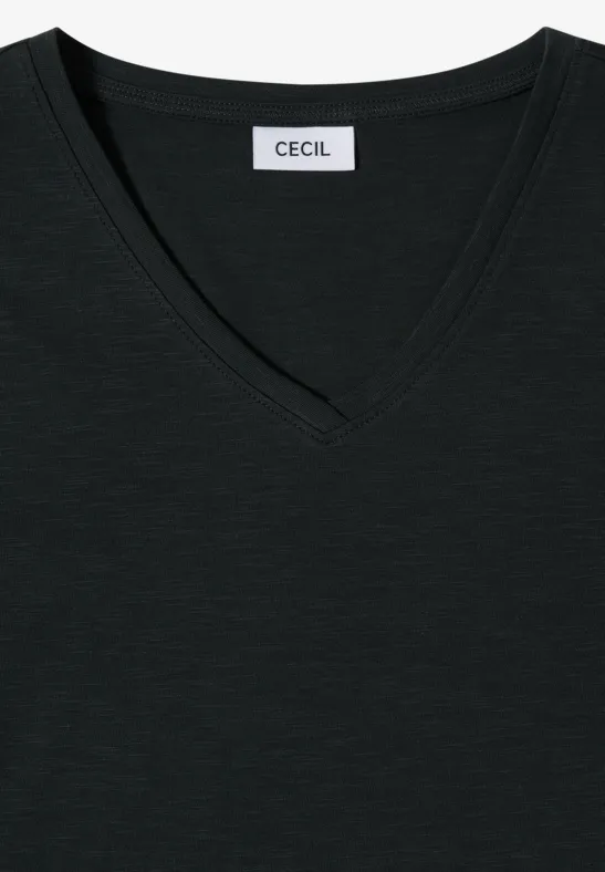 Cecil Damen Basic T-Shirt mit Kurzarm und V-Neck in Grün, Gr: 3XL