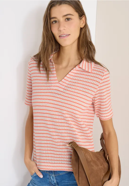 Cecil Damen Gestreiftes Ajour Shirt in Orange, Gr: XS