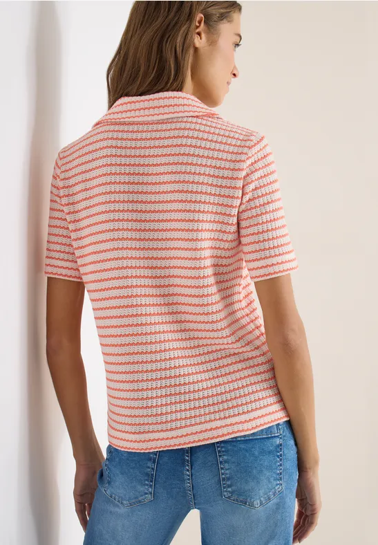 Cecil Damen Gestreiftes Ajour Shirt in Orange, Gr: XS