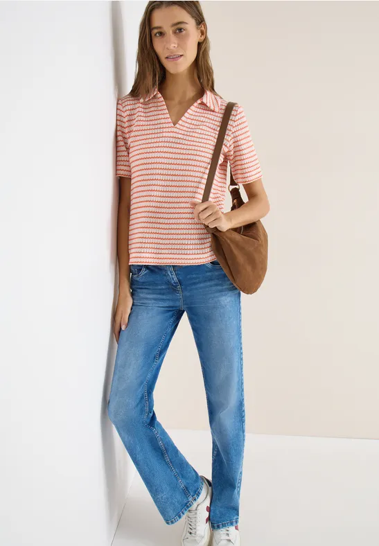 Cecil Damen Gestreiftes Ajour Shirt in Orange, Gr: XS