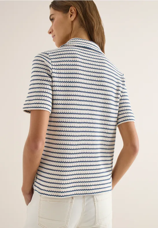 Cecil Damen Gestreiftes Ajour Shirt in Blau, Gr: XL