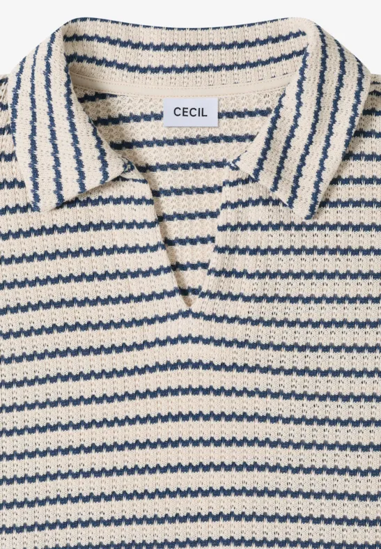 Cecil Damen Gestreiftes Ajour Shirt in Blau, Gr: XL