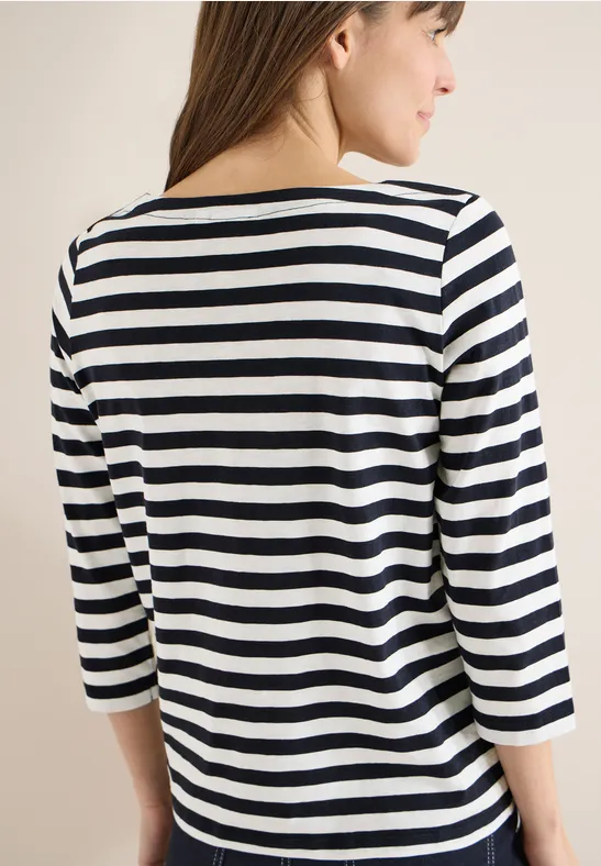 Cecil Damen Gestreiftes Basic Shirt in Blau, Gr: L