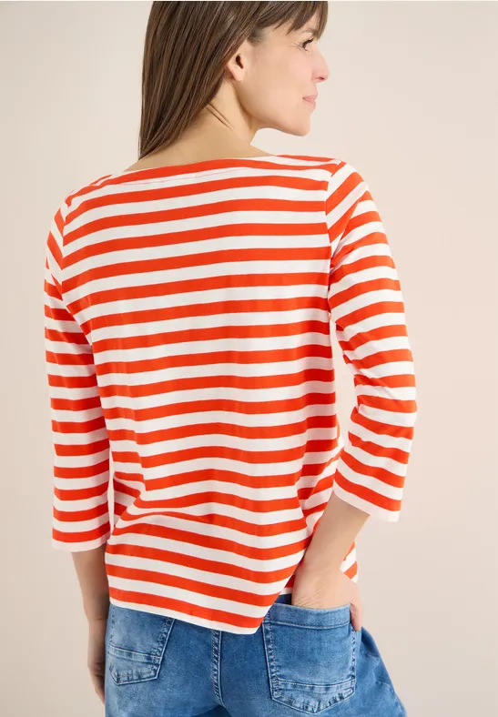 Cecil Damen Gestreiftes Basic Shirt in Orange, Gr: XS