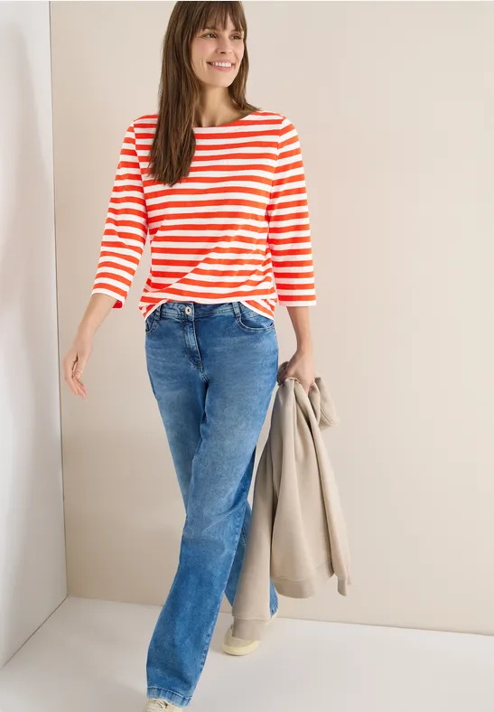 Cecil Damen Gestreiftes Basic Shirt in Orange, Gr: XS