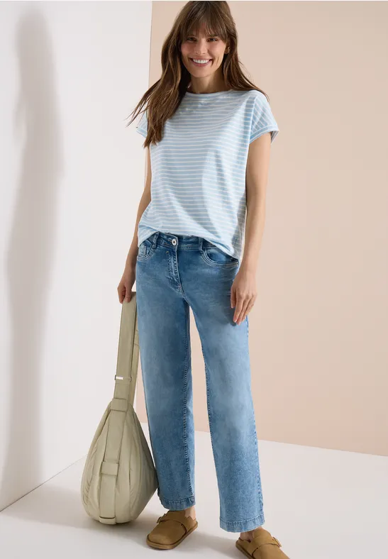 Cecil Damen Kurzarm T-Shirt mit elastischem Saum in Blau, Gr: L