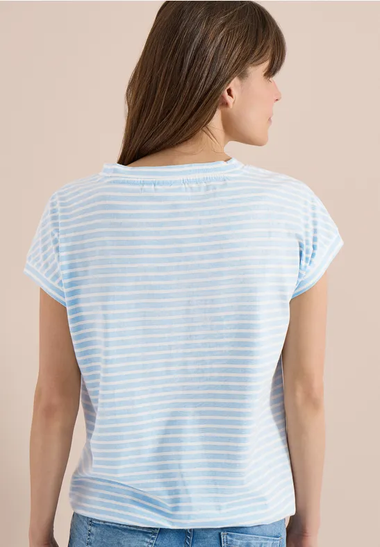 Cecil Damen Kurzarm T-Shirt mit elastischem Saum in Blau, Gr: L