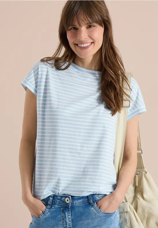 Cecil Damen Kurzarm T-Shirt mit elastischem Saum in Blau, Gr: L