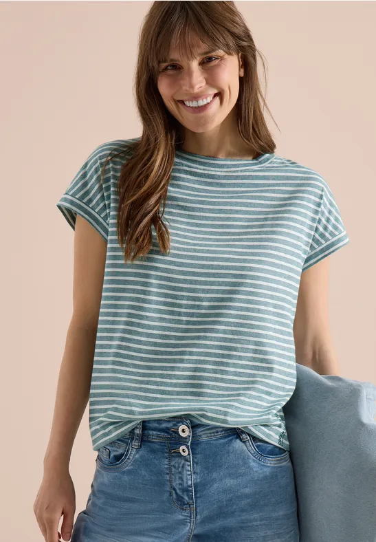 Cecil Damen Kurzarm T-Shirt mit elastischem Saum in Grün, Gr: L