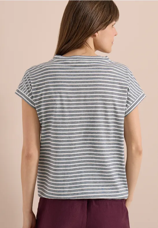 Cecil Damen Kurzarm T-Shirt mit elastischem Saum in Blau, Gr: L
