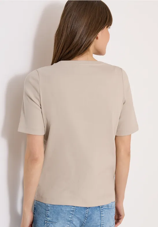 Cecil Damen Basic T-Shirt in Rippstruktur in Beige, Gr: 3XL