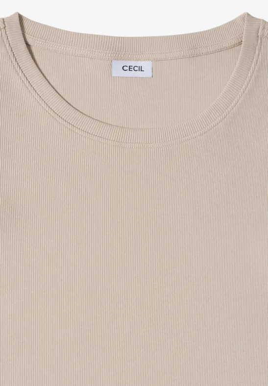 Cecil Damen Basic T-Shirt in Rippstruktur in Beige, Gr: 3XL