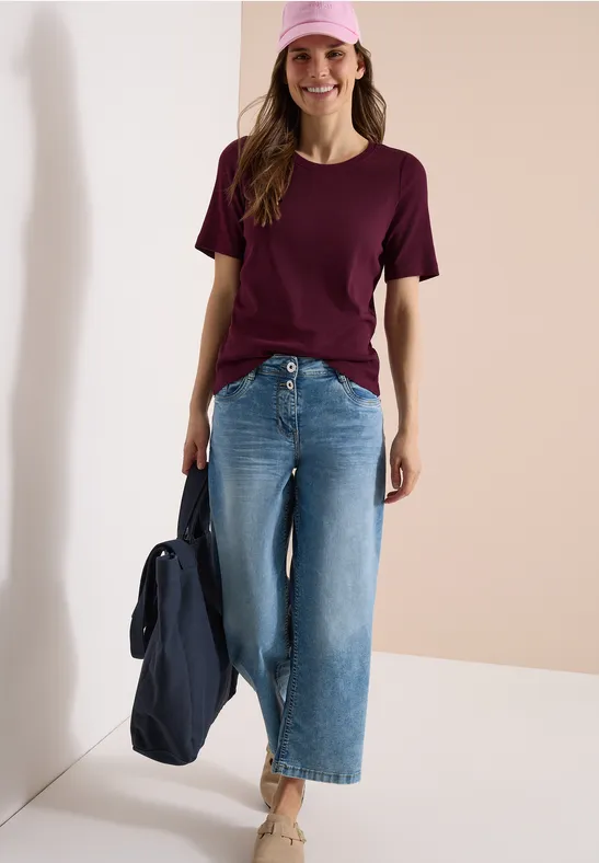 Cecil Damen Basic T-Shirt in Rippstruktur in Rot, Gr: 3XL