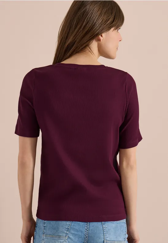 Cecil Damen Basic T-Shirt in Rippstruktur in Rot, Gr: 3XL