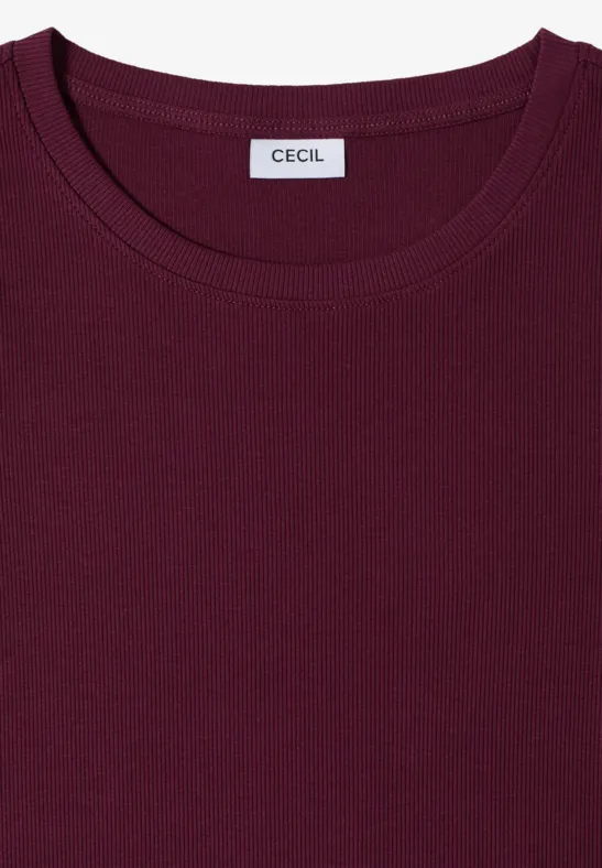 Cecil Damen Basic T-Shirt in Rippstruktur in Rot, Gr: 3XL