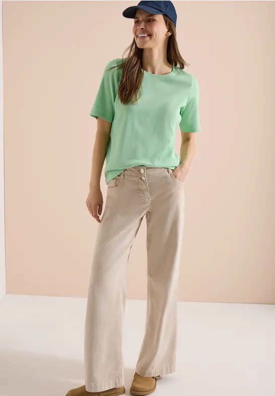 Cecil Damen Basic T-Shirt in Rippstruktur in Grün, Gr: 3XL