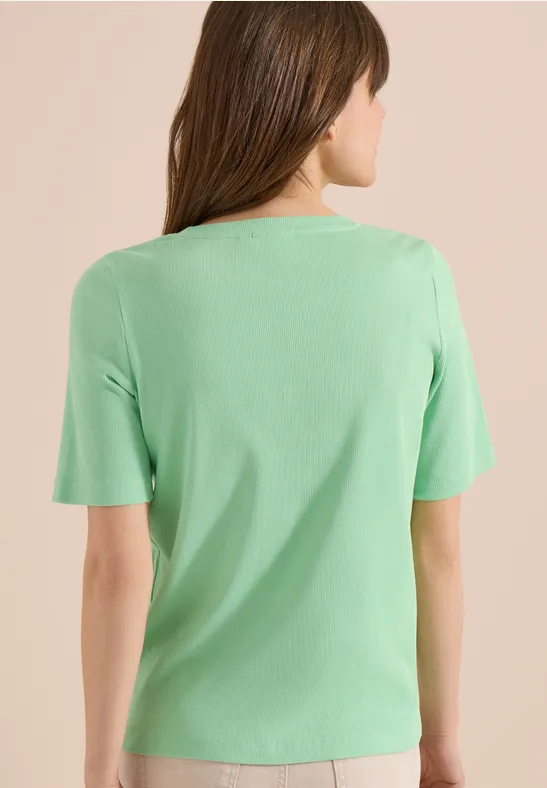 Cecil Damen Basic T-Shirt in Rippstruktur in Grün, Gr: 3XL