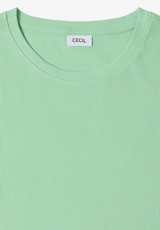 Cecil Damen Basic T-Shirt in Rippstruktur in Grün, Gr: 3XL