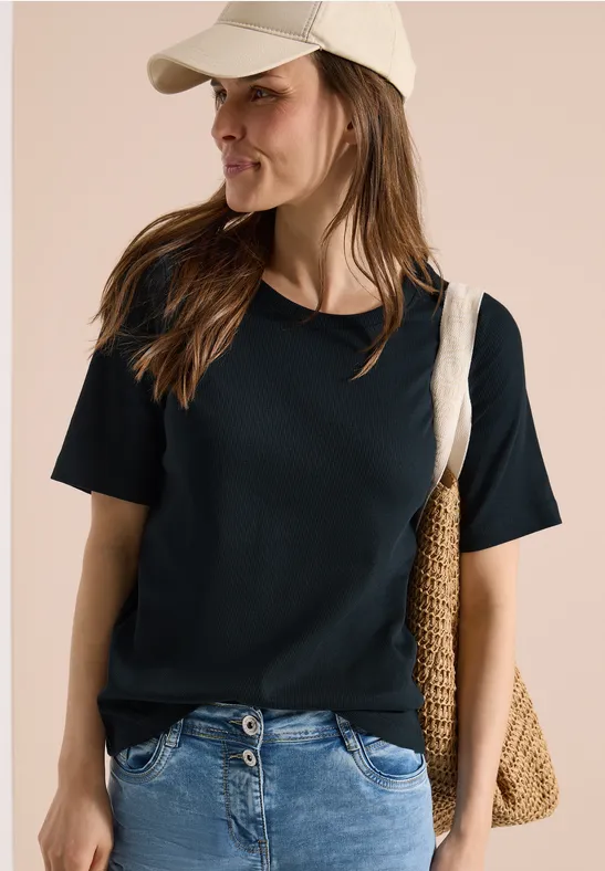 Cecil Damen Basic T-Shirt in Rippstruktur in Grün, Gr: 3XL