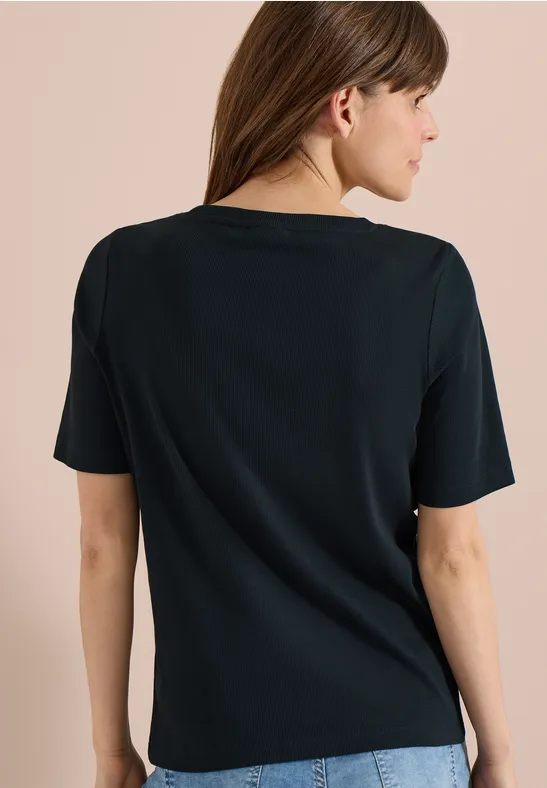 Cecil Damen Basic T-Shirt in Rippstruktur in Grün, Gr: 3XL