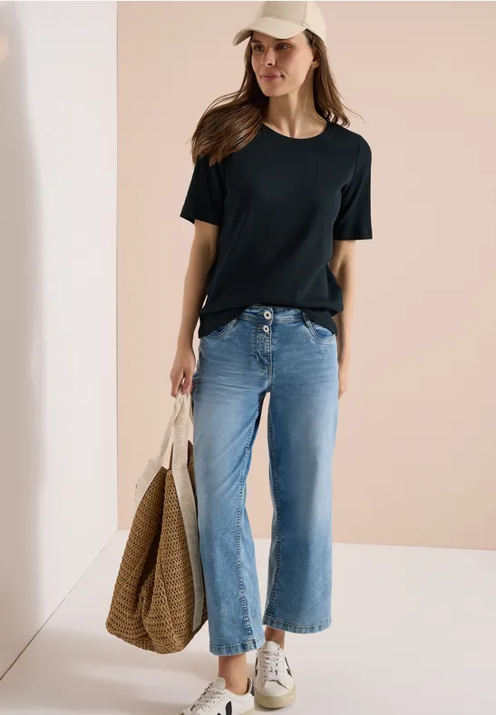 Cecil Damen Basic T-Shirt in Rippstruktur in Grün, Gr: 3XL