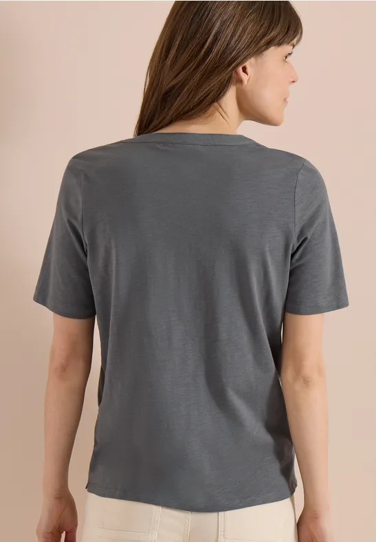 Cecil Damen Kurzarm Shirt mit Split Neck in Grau, Gr: 3XL