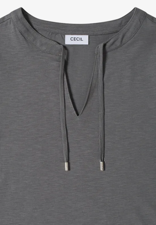 Cecil Damen Kurzarm Shirt mit Split Neck in Grau, Gr: 3XL