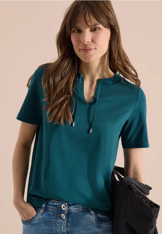 Cecil Damen Kurzarm Shirt mit Split Neck in Grün, Gr: 3XL