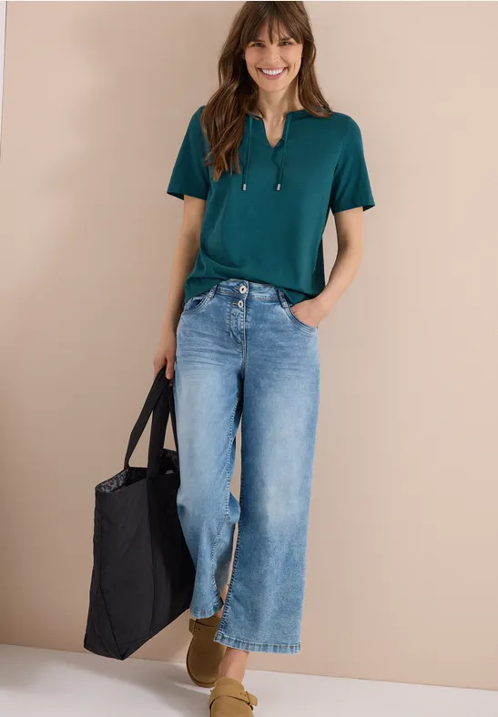 Cecil Damen Kurzarm Shirt mit Split Neck in Grün, Gr: 3XL