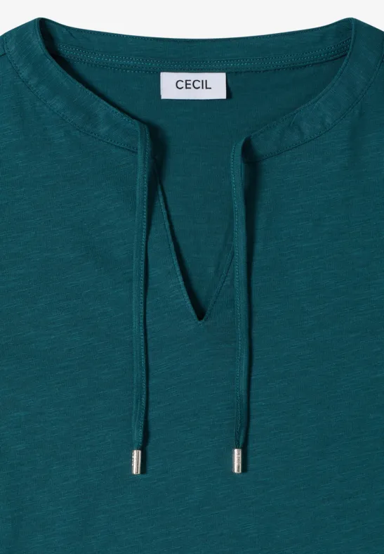 Cecil Damen Kurzarm Shirt mit Split Neck in Grün, Gr: 3XL