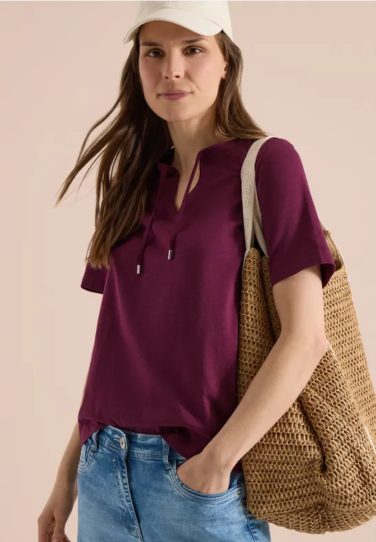 Cecil Damen Kurzarm Shirt mit Split Neck in Rot, Gr: 3XL