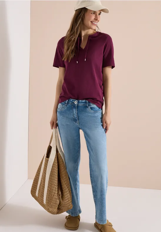 Cecil Damen Kurzarm Shirt mit Split Neck in Rot, Gr: 3XL