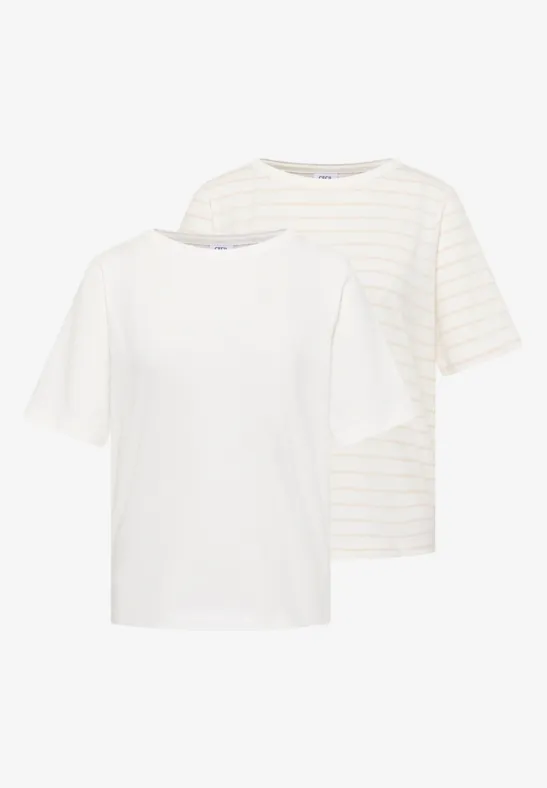 Cecil Damen T-Shirts mit Streifen im 2er-Pack in Multicolour|Beige|Weiß, Gr: 3XL
