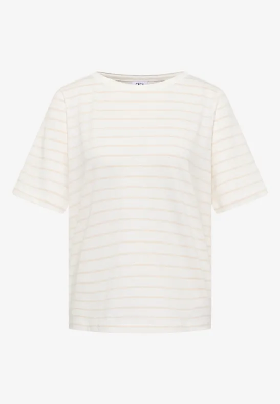 Cecil Damen T-Shirts mit Streifen im 2er-Pack in Multicolour|Beige|Weiß, Gr: 3XL