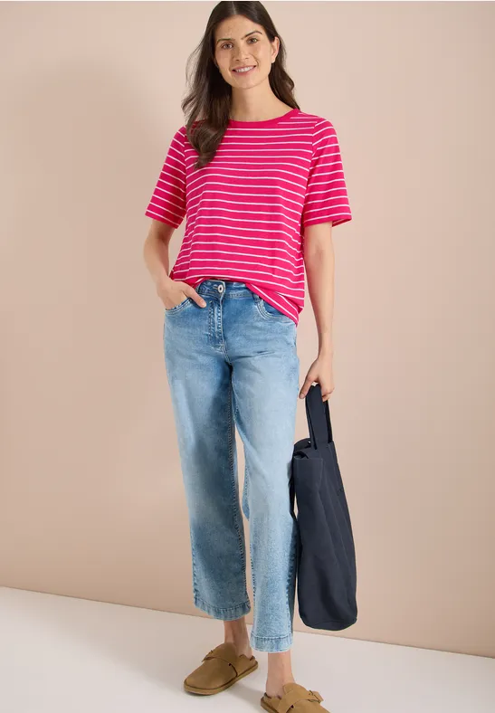 Cecil Damen T-Shirts mit Streifen im 2er-Pack in Pink|Multicolour|Weiß, Gr: 3XL
